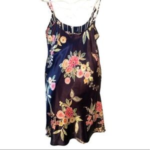 Vintage Morgan Taylor floral satin chemise nightgown dress short navy blue M